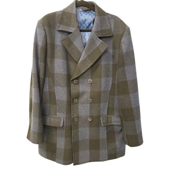 Linea Uomo Men's Blue Navy Double Breasted Wool Blend Jacket Coat Size 44 - Picture 1 of 8